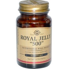 Маточное молочко, Royal Jelly, Solgar, "500", 60 гелевых капсул - фото