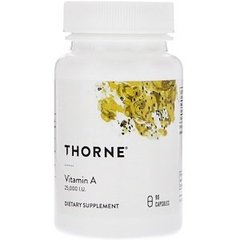 Витамин А, Vitamin A, Thorne Research, 25000 МЕ, 90 капсул - фото