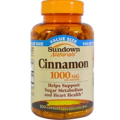 Корица, экстракт, Cinnamon, Sundown Naturals, 1000 мг, 200 капсул - фото