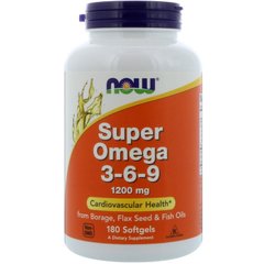 Супер омега 3 6 9, Omega 3 - 6 - 9, Now Foods, 1200 мг, 180 капсул - фото