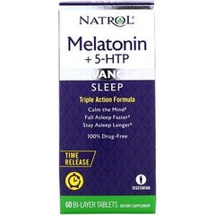 Мелатонин + 5 НТР, Melatonin + 5-HTP, Natrol, улучшенный сон, 60 таблеток - фото