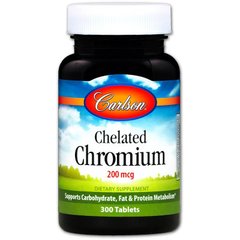 Хром хелат, Chelated Chromium, Carlson Labs, 200 мкг, 300 таблеток - фото