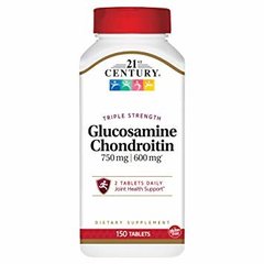 Глюкозамін і хондроїтин, Glucosamine 750 mg Chondroitin 600 mg, 21st Century, 150 таблеток - фото