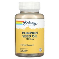 Тыквенное масло, Pumpkin Seed Oil, Solaray, 1000 мг, 90 гелевых капсул - фото