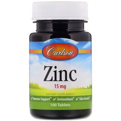 Цинк, Zinc, Carlson Labs, 15 мг, 100 таблеток - фото