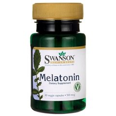 Мелатонін, Melatonin, Swanson, 500 мкг, 60 вегетаріанських капсул - фото