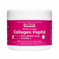 Морський колаген з гіалуроновою кислотою і вітаміном С, Marine Sourced Collagen Peptid + Hyaluronic Acid + Vitamin C, Biotus, 5000 мг, 206 г - фото