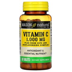 Вітамін C 1000 мг з Шипшиною та Біофлавоноїдами, Vitamin C, Mason Natural, 90 таблеток - фото