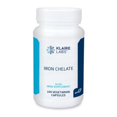 Хелат железа, Iron Chelate, Klaire Labs, 30 мг, 100 капсул - фото