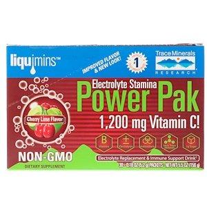 Электролит Стамина, Power Pak, вишня-лимон, 1200 мг, 30 штук по 5, Trace Minerals Research, 2 г - фото