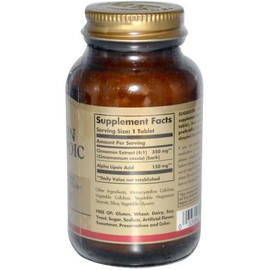 Альфа-ліпоєва кислота і кориця, Cinnamon Alpha-Lipoic Acid, Solgar, 60 таблеток - фото