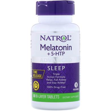 Мелатонин + 5 НТР, Melatonin + 5-HTP, Natrol, улучшенный сон, 60 таблеток - фото