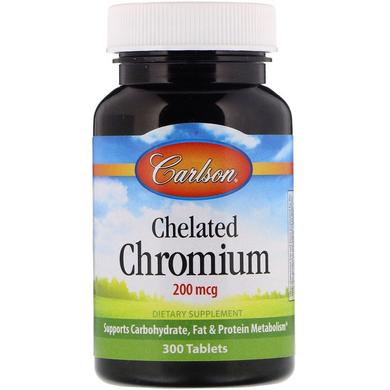 Хром хелат, Chelated Chromium, Carlson Labs, 200 мкг, 300 таблеток - фото