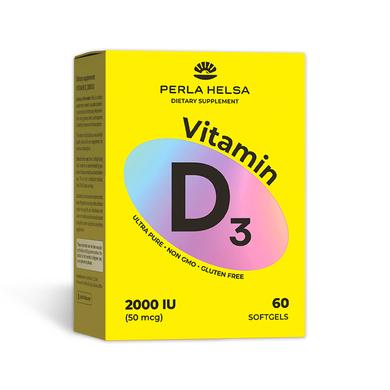 Вітамін D3, Vitamin D3 BASE, Perla Helsa, 2000 IU, 60 капсул - фото