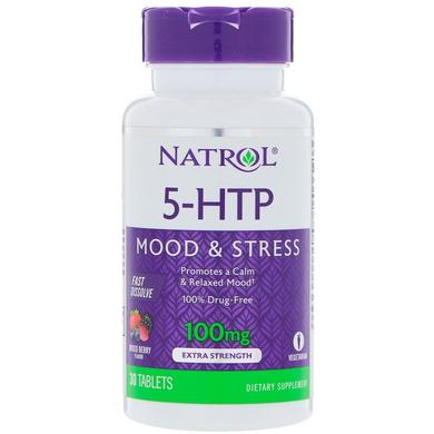 5-гидрокси L-триптофан (5-НТР), Natrol, ягодный вкус, 100 мг, 30 таблеток - фото