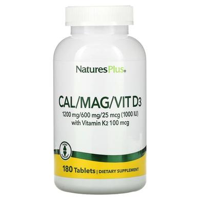 Кальцій, магній і вітамін D3 і K2, Cal/Mag/Vit D3, Vitamin K2, Nature's Plus, 180 таблеток - фото