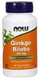 Гинкго Билоба, Ginkgo Biloba, Now Foods, 60 мг, 60 капсул, фото