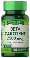 Бета-каротин, Beta Carotene, Nature's Truth, 7500 мкг, 100 капсул - фото