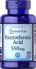 Пантотеновая кислота, Pantothenic Acid, Puritan's Pride, 550 мг, 100 капсул - фото