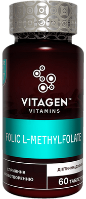 L-метилфолат, L-METHYLFOLATE, Vitagen, 60 таблеток - фото