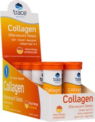 Колаген 1 і 3 типу, Collagen Effervescent, Trace Minerals Research, смак персика і манго, 8 х 10 шипучих таблеток - фото
