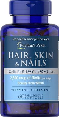 Формула для волос, кожи, ногтей, Hair, Skin & Nails, Puritan's Pride, 1 в день, 60 капсул - фото