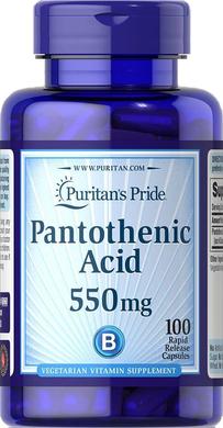 Пантотенова кислота, Pantothenic Acid, Puritan's Pride, 550 мг, 100 капсул - фото