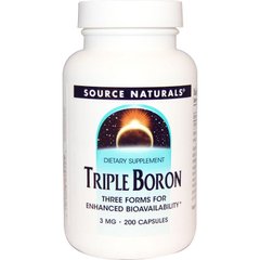 Бор, Triple Boron, Source Naturals, 3 мг, 200 капсул - фото