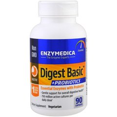 Ферменты и пробиотики, Digest Basic+Probiotics, Enzymedica, 90 капсул - фото