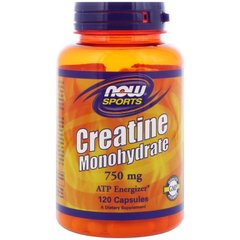 Креатин, Creatine Monohydrate, Now Food, Sports, 750 мг, 120 капсул - фото