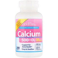 Кальцій Д3, Calcium 500 + D3, 21st Century, 200 таблеток - фото