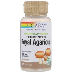 Королівський агарикус, Royal Agaricus, Solaray, органік, ферментований, 500 мг, 60 вегетаріанських капсул - фото