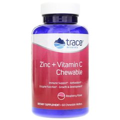 Цинк і Вітамін С, Zinc + Vitamin C, Trace Minarals, смак малина, 60 жувальних таблеток - фото