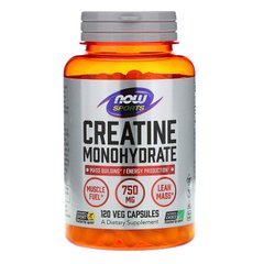 Креатин, Creatine Monohydrate, Now Food, Sports, 750 мг, 120 капсул - фото