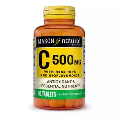 Витамин C 500 мг с Шиповником и Биофлавоноидами, Vitamin C With Rose Hips and Bioflavonoids, Mason Natural, 90 таблеток - фото
