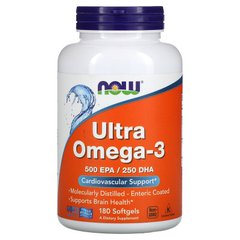 Супер омега 3, Omega-3, Now Foods, 500 EPA/250 DHA, 180 капсул - фото