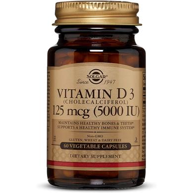 Вітамін Д3, Vitamin D3, Solgar, 125 мкг (5000 МО), 60 вегетаріанських капсул - фото