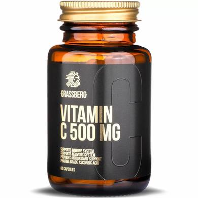 Вітамін С, Vitamin C, Grassberg, 500 мг, 60 капсул - фото
