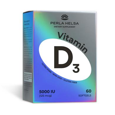 Витамин D3, Vitamin D3 ULTRA, Perla Helsa, 5000 IU, 60 капсул - фото