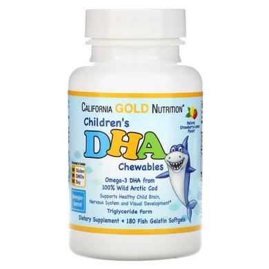 Омега-3 детский, Children's DHA, California Gold Nutrition, клубнично-лимонный, 180 капсул - фото