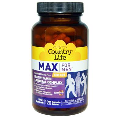 Вітаміни для чоловіків Multivitamin & Mineral, Country Life, без заліза, 120 капсул - фото