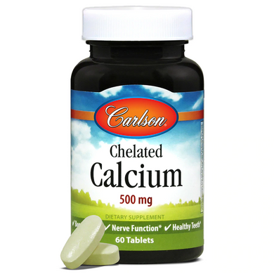 Кальцій хелат, Chelated Calcium, Carlson Labs, 500 мг, 60 таблеток - фото