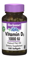 Вітамін D3, Bluebonnet Nutrition, 1000 МО, 100 желатинових капсул - фото