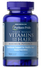 Витамины для волос Таймер релиз, Vitamins for the Hair Timed Release, Puritan's Pride, 90 таблеток - фото