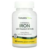 Железо с витамином C, Chewable Iron, Nature's Plus, вишневый вкус, 90 таблеток, фото