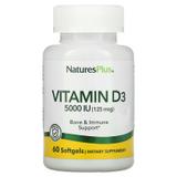 Вітамін D3, Vitamin D3, Nature's Plus, 5000 МО, 60 гелевих капсул, фото