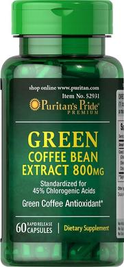 Зелений кава, Green Coffee Bean, Puritan's Pride, 800 мг, 60 капсул - фото