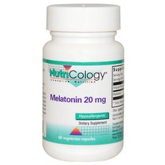 Мелатонін, Melatonin, Nutricology, 20 мг, 60 капсул - фото