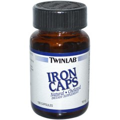 Залізо, Iron, Twinlab, 18 мг, 100 капсул - фото
