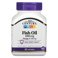 Рыбий жир, Fish Oil, 21st Century, 1000 мг, 60 капсул - фото